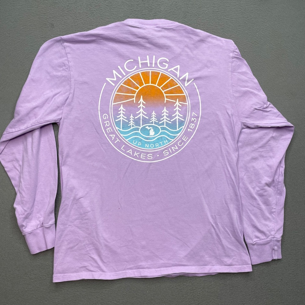 Blue 84 Men Long Sleeve Shirt Cotton Small Michigan Great Lakes Purple Graphic